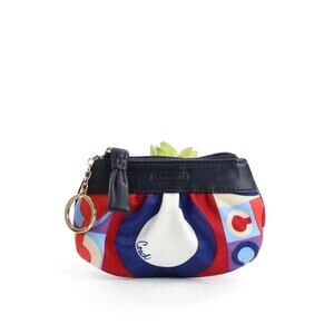Coach Resort Op Art Sateen Mini Skinny Coin Purse w/ Keychain